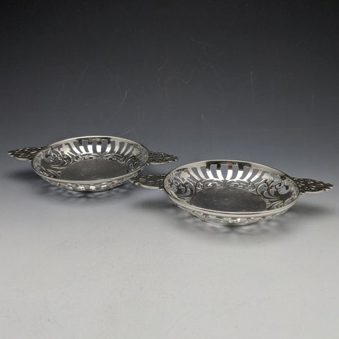 1901 British Antique Pure Silver (925 Silver) Bonbon Dish Pair Diameter 90mm Josiah Williams